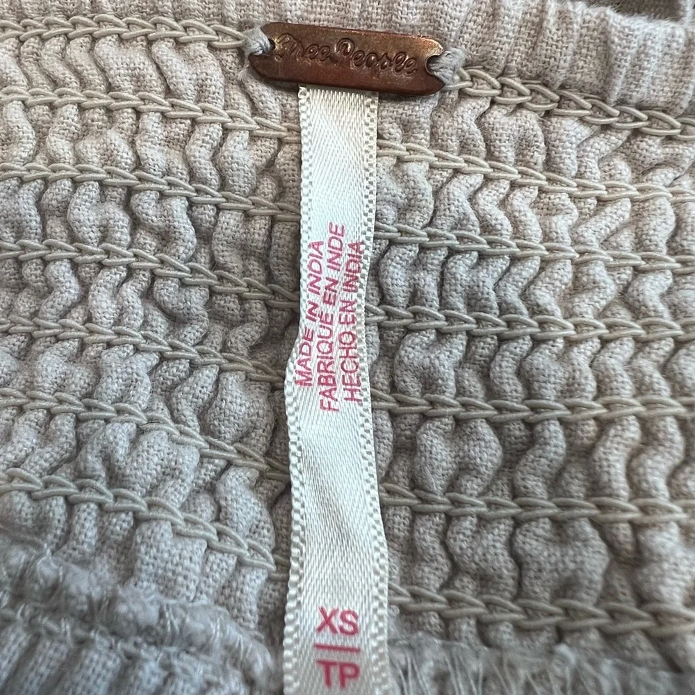 Free People Cross of Sunlight Mini Dress Cream Cotton Linen Cutout Tiered XS - Picture 4 of 5